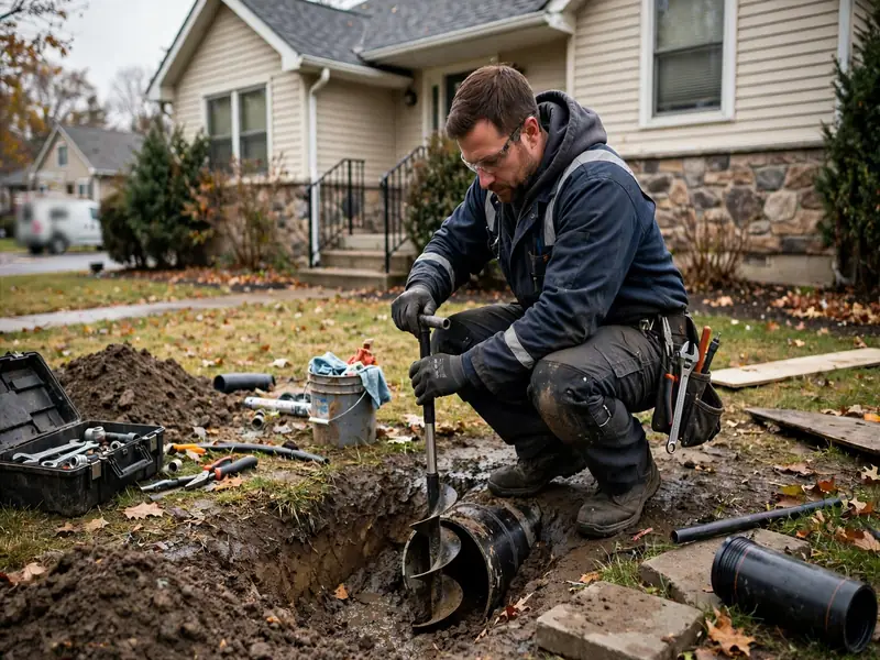 Emergency sewer repair technician working at a Spa Springs, NJ home