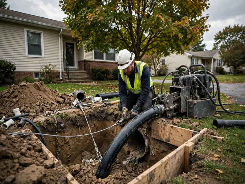 Pipe bursting sewer lateral replacement in Chickentown, NJ