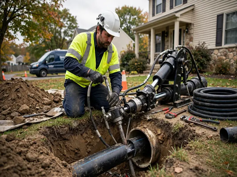 Pipe bursting sewer lateral replacement in Colonia, NJ