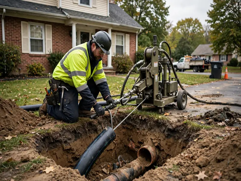 Pipe bursting sewer lateral replacement in Edison, NJ