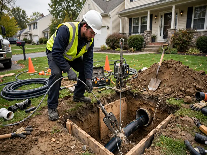 Pipe bursting sewer lateral replacement in Sewaren, NJ