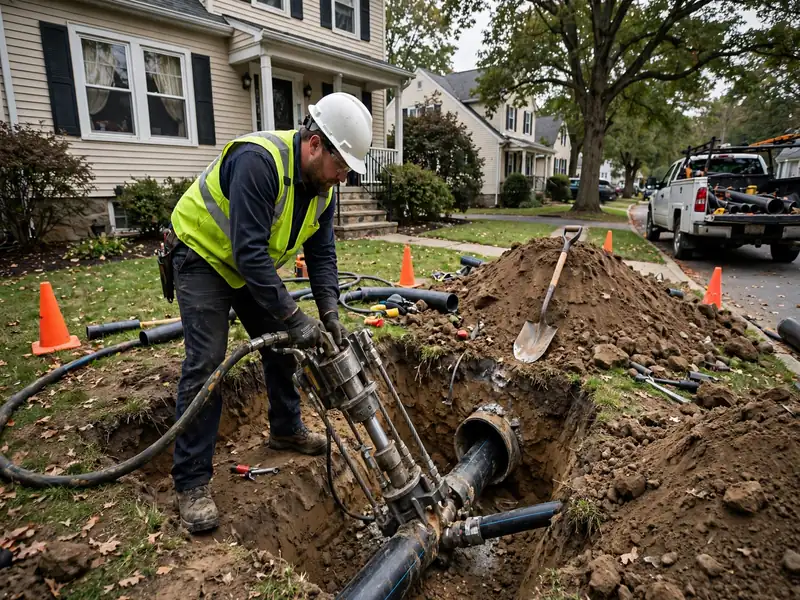 Reemplazo de línea de alcantarillado por reventado de tubería en State Street, NJ