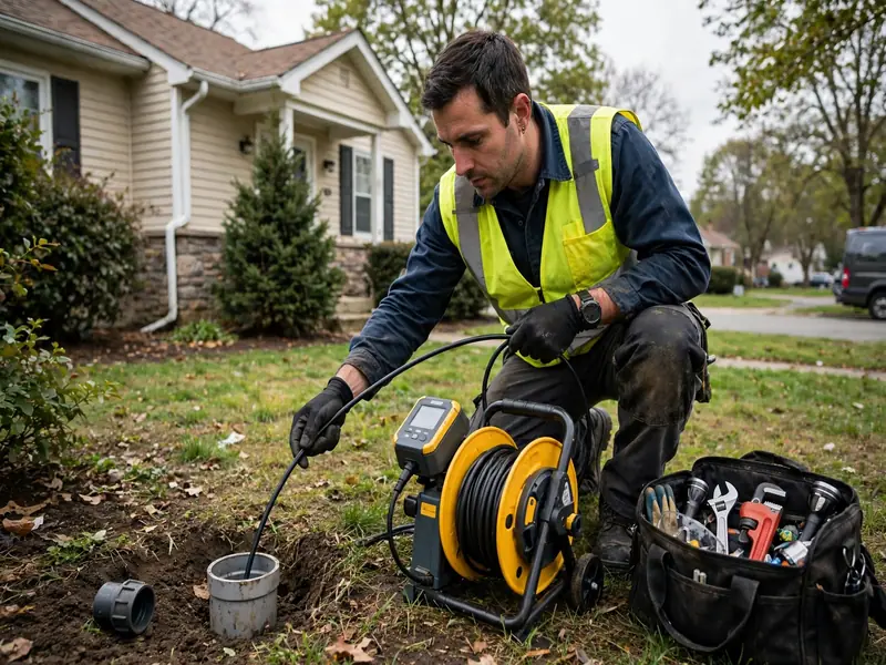Sewer leak detection technician inspecting a sewer lateral in Amboy Avenue, NJ