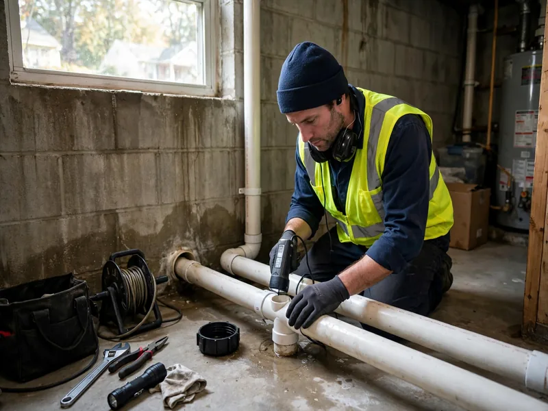 Sewer leak detection technician inspecting a sewer lateral in Colonia, NJ