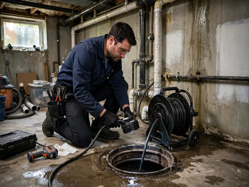 Sewer leak detection technician inspecting a sewer lateral in Iselin, NJ