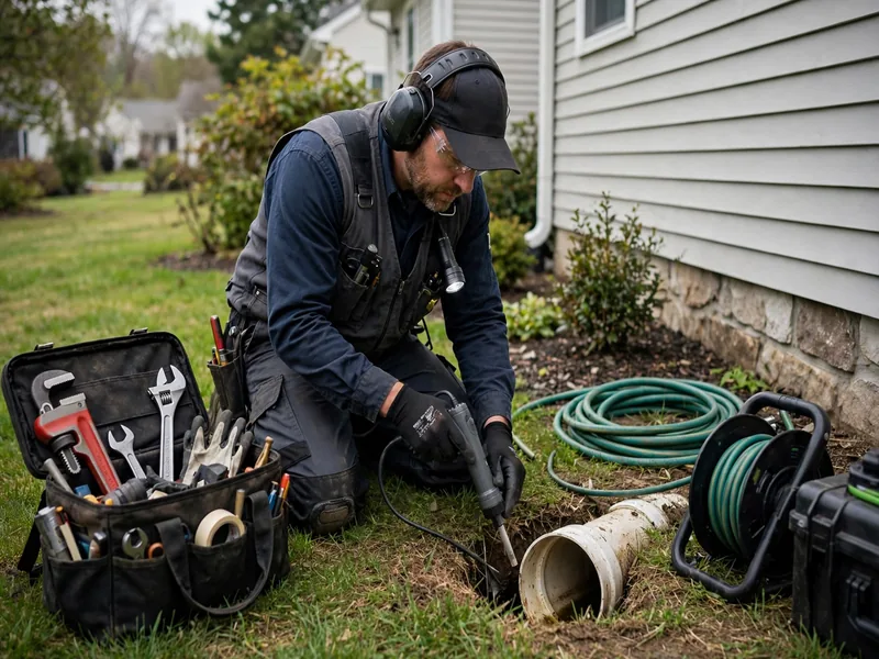 Sewer leak detection technician inspecting a sewer lateral in Maurer, NJ