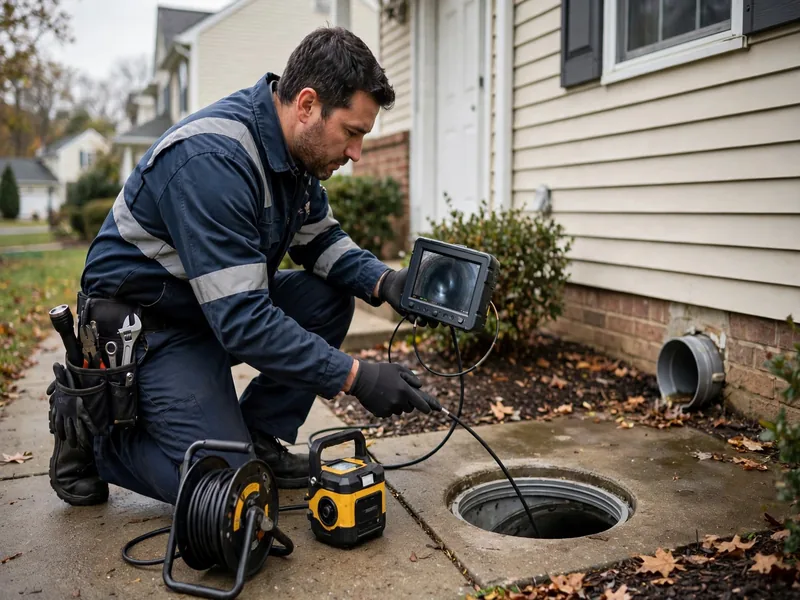 Sewer leak detection technician inspecting a sewer lateral in Metuchen, NJ