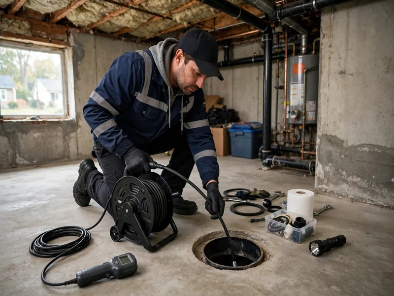 Sewer leak detection technician inspecting a sewer lateral in Rahway, NJ