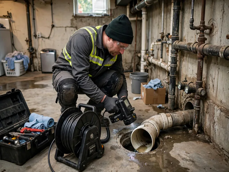 Sewer leak detection technician inspecting a sewer lateral in Sayreville, NJ