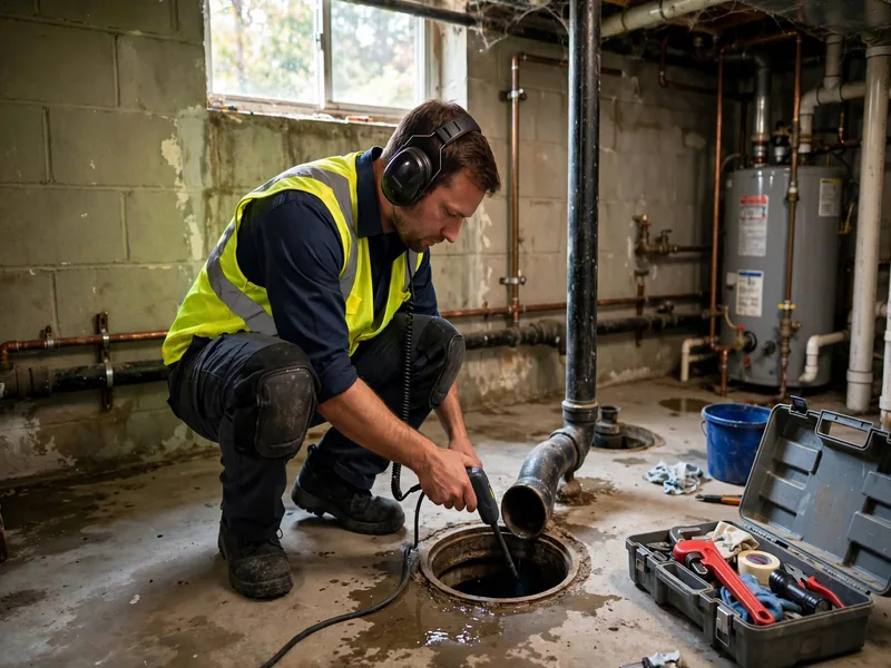 Sewer leak detection technician inspecting a sewer lateral in Sewaren, NJ