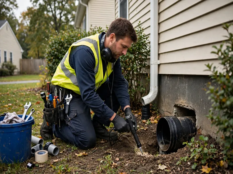 Sewer leak detection technician inspecting a sewer lateral in Woodbridge, NJ