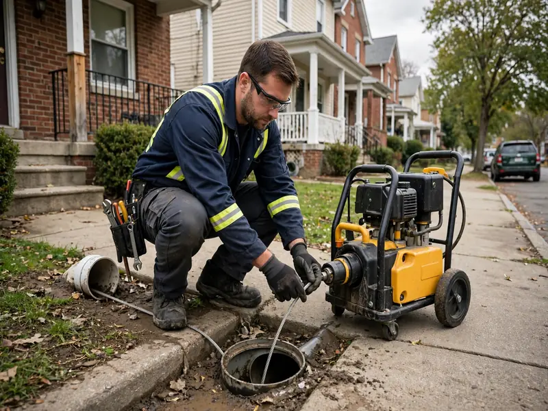 Commercial sewer line cleaning on Smith Street in downtown Perth Amboy NJ