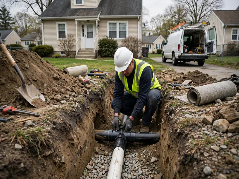 Sewer line installation work in Fords, NJ