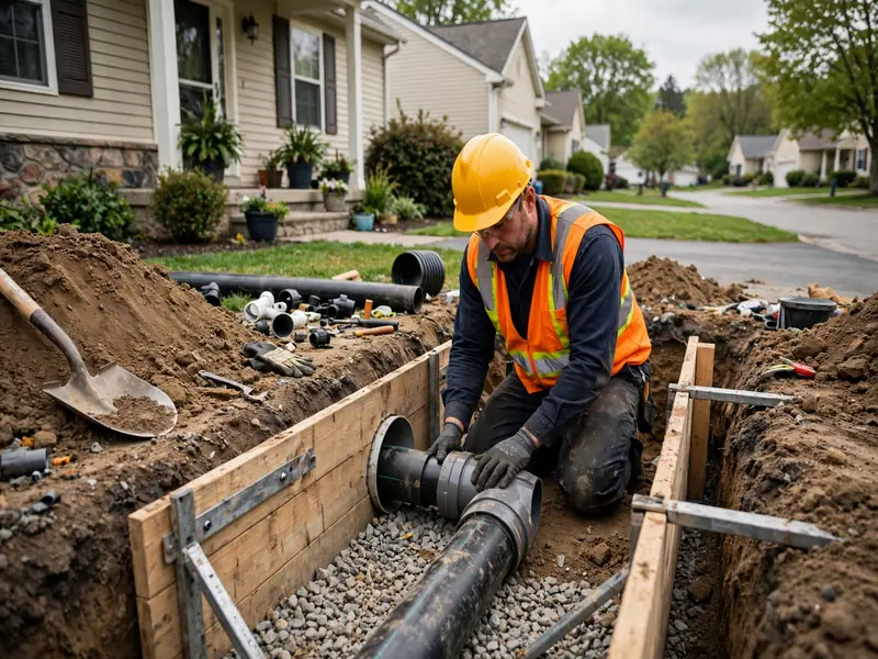 Trabajo de instalación de línea de alcantarillado en Hall Avenue, NJ