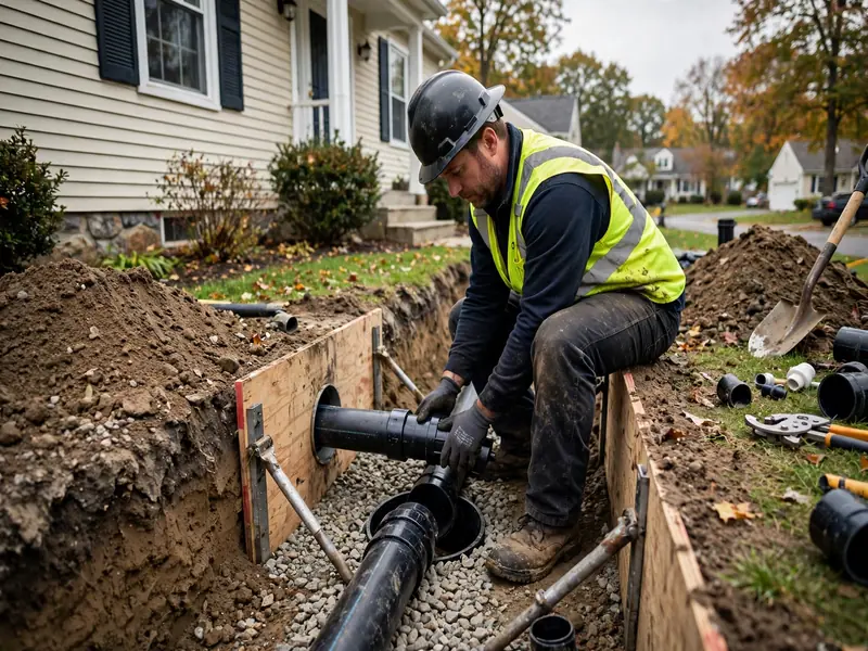 Trabajo de instalación de línea de alcantarillado en Harbortown, NJ