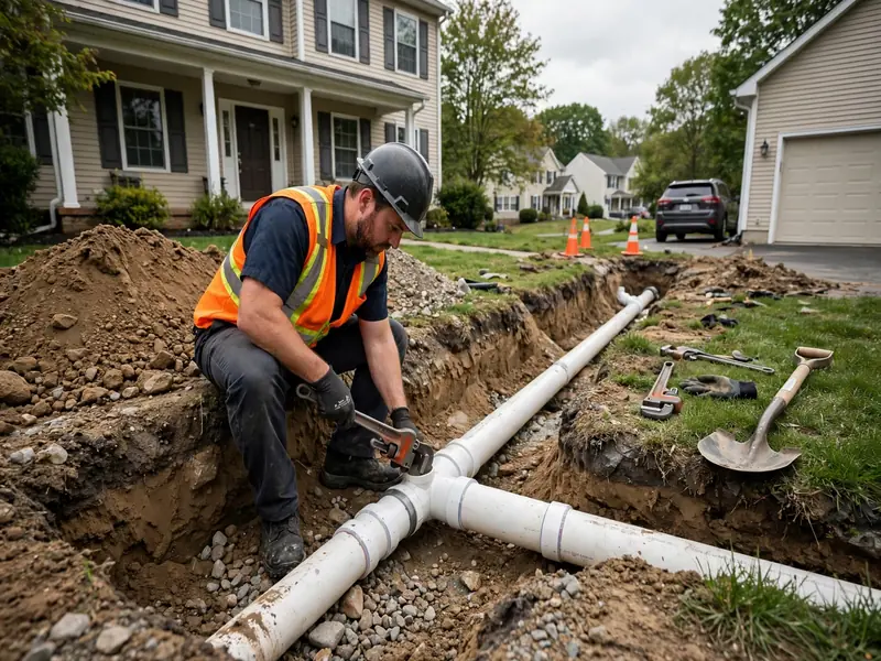 Trabajo de instalación de línea de alcantarillado en Iselin, NJ