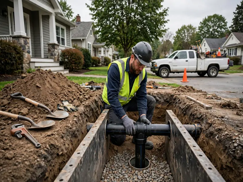 Trabajo de instalación de línea de alcantarillado en State Street, NJ