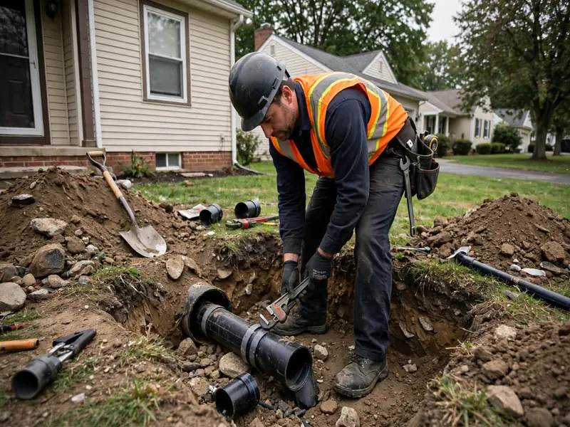 Trenchless sewer line replacement equipment on a residential street in Avenel NJ