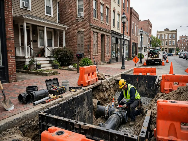 Trenchless sewer line replacement on a tight downtown lot in Perth Amboy NJ