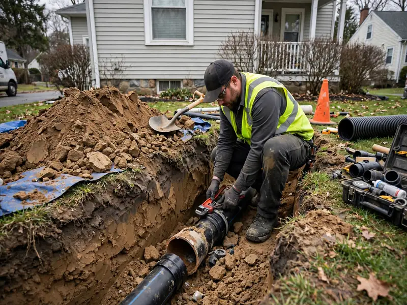Sewer line replacement with utility verification near industrial ground in Keasbey NJ