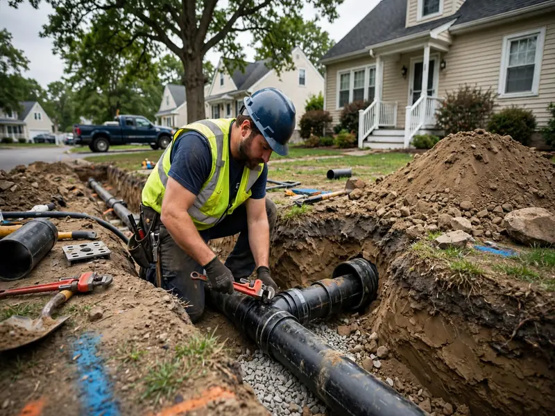 Trenchless sewer line replacement on a tight waterfront lot in the State Street neighborhood, Perth Amboy NJ