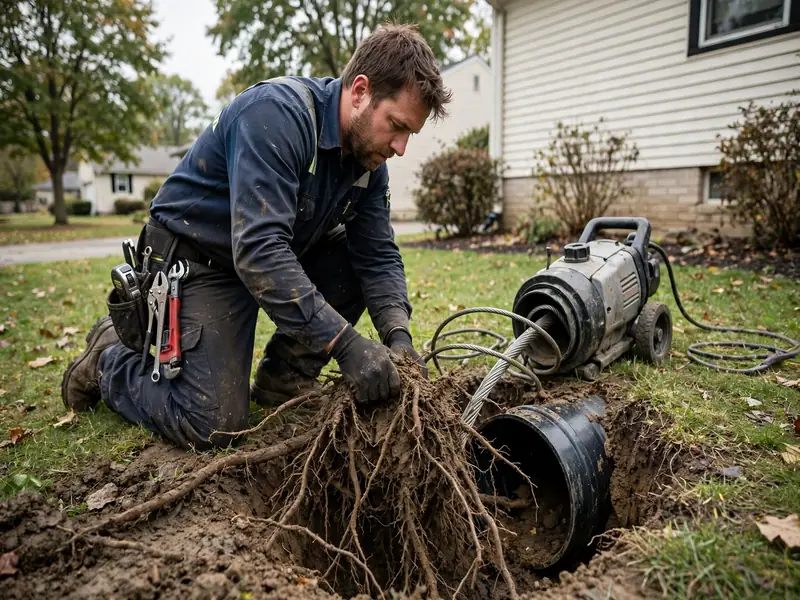 Tree root removal from sewer line in Fords, NJ