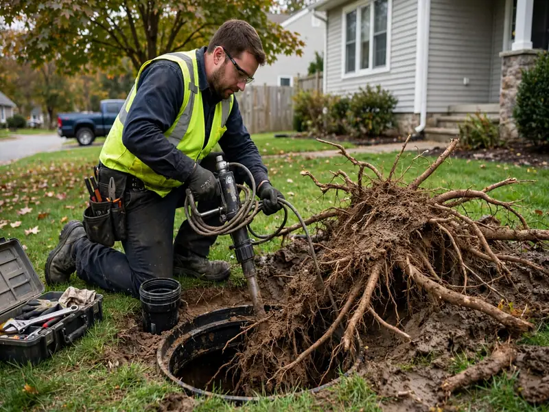 Tree root removal from sewer line in Harbortown, NJ