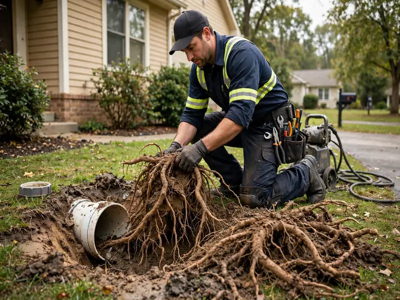 Tree root removal from sewer line in Woodbridge, NJ