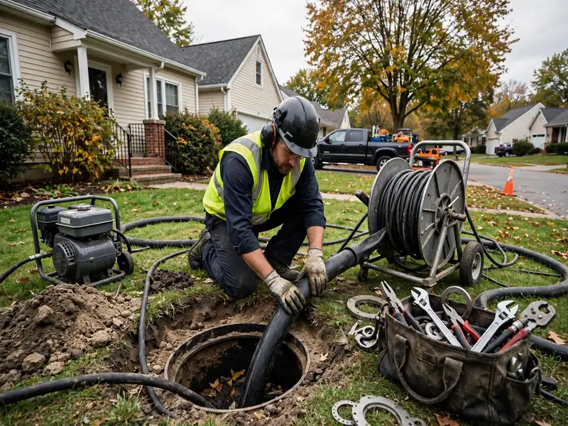 Renovación de tubería lateral de alcantarillado sin zanja en una calle del centro de Rahway NJ