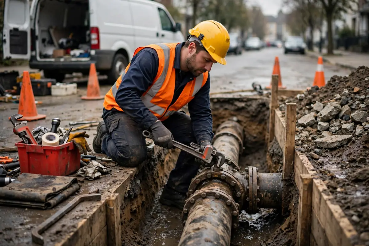 Emergency sewer repair crew at work in Perth Amboy NJ