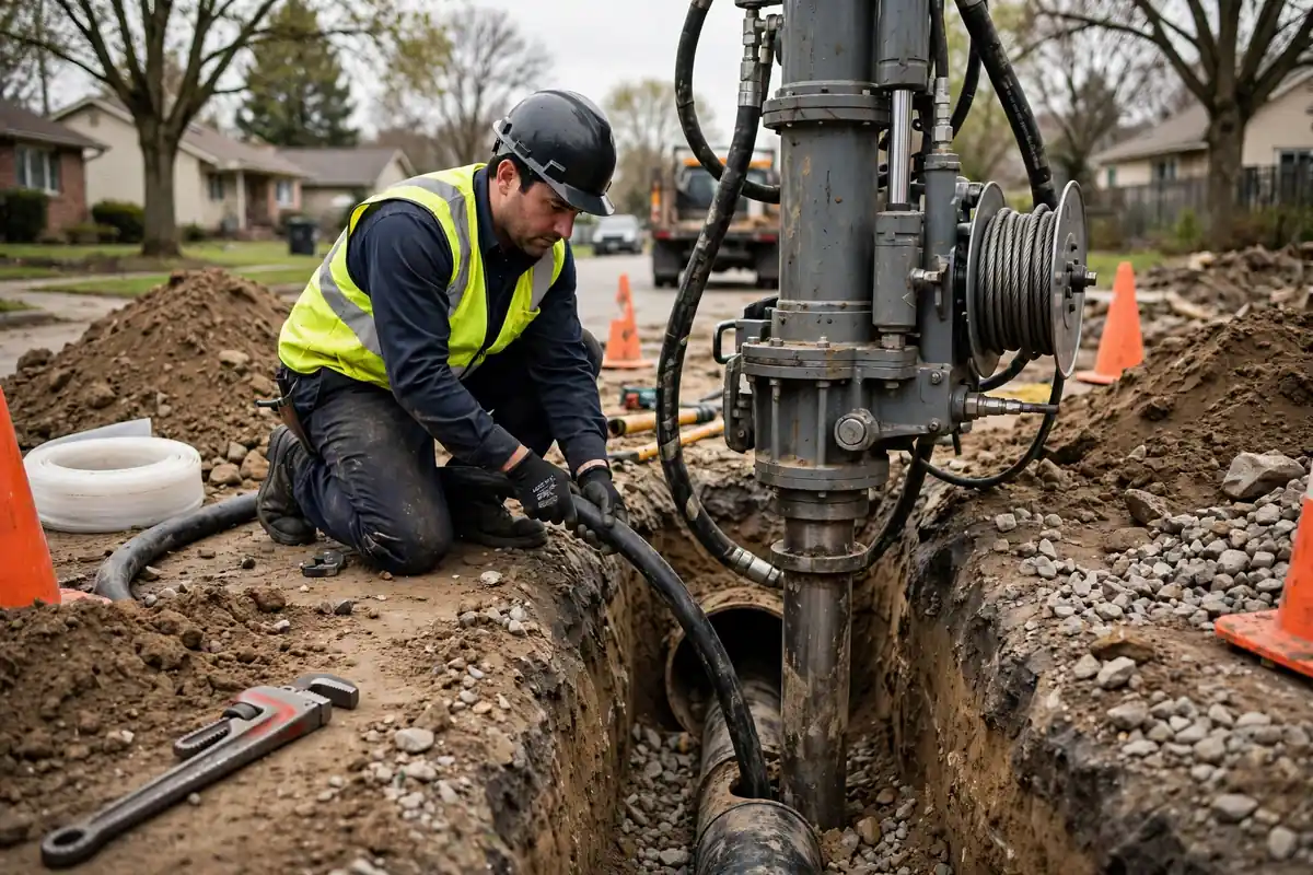 Trenchless sewer repair equipment working on a Perth Amboy NJ lateral